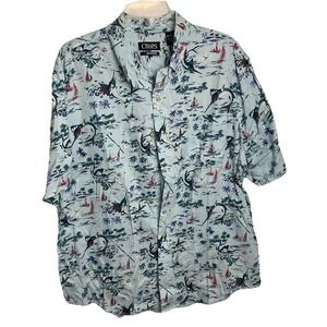 CHAPS Go‎ Untucked Hawaiian Shirt Mens 2XL  Blue Marlin Fish Button SS XXL